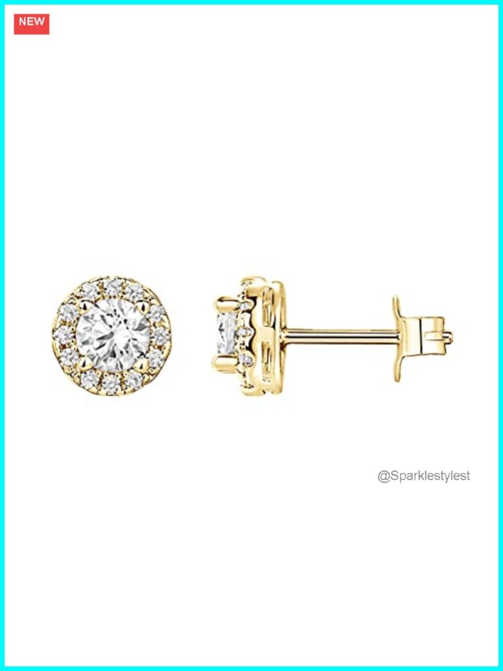 14K Gold Plated Sterling Silver Post Halo Stud Earrings Cubic Zirconia